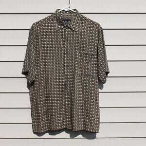 Manhattan Men's Short Sleeve Button Down Rayon Shirt Geometric Print Size M